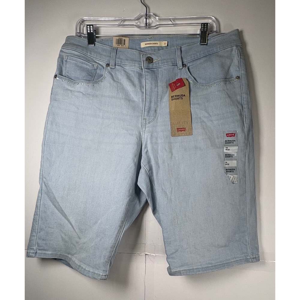 NWT Levi's Classic Bermuda Rhinestone Studded Pocket Cotten Blend Shorts Sz 14